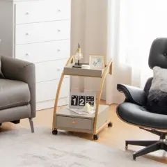 Costway Rolling End Table with Storage Drawer Tray Top 4 Casters Modern Bedside Trolley