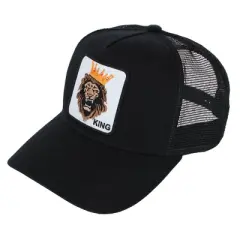 CTM Men's Lion Embriodered Patch Mesh Back Trucker Hat