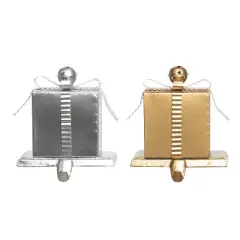 Transpac Metal Glitz Set of 2 Christmas Stocking Holders Elegant Iron Home Decorations for Holiday Cheer