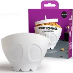 Ototo Scary Poppins Microwave Popcorn Popper Silicone Snack Bowl White