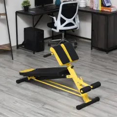 NAYSAYE Exercise Trainers Adjustable Hyper Extension Dumbbell Weight Bench with Foam Holders for Home Gym, Yellow and Black, 25.3"*57.5"*33.5"