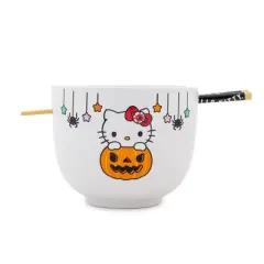 Silver Buffalo Sanrio Hello Kitty Pumpkin Boo 20-Ounce Ceramic Ramen Bowl and Chopstick Set