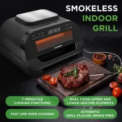 NutriChef Smart Griller with Air Fryer Combo - 7-in-1, Smokeless Indoor Grill, Adjustable Temperature