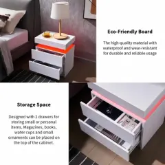 Sapphtopaz Modern Night Stand with Drawers Wood Side Table with Top Panel and Open Compartment LED Bedside Table, Nightstand for Bedroom