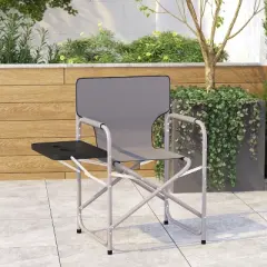 Emma and Oliver Canvas Folding Director's Chair with Accent Trim, Steel Tube Frame-Integrated Folding Side Table with Cupholders