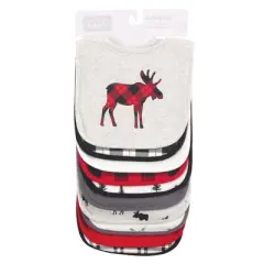 Hudson Baby Infant Boy Cotton Bibs, Buffalo Plaid Moose, One Size