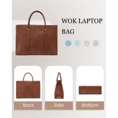 Laptop Tote Bag for Women, Vintage Leather Work Bag With Cup Holder, Waterproof Computer Purse,
