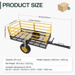 Tow-Behind Dump Cart,Heavy-Duty Garden Utility Trailer, Removable Sides & Handle, ATV/UTV Lawn Mower Tractor