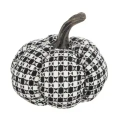 Gulches Set of 2 7x7x6.7" Fabric Black-White Plaid Pumpkin, Halloween Decor