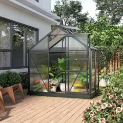 Outsunny Polycarbonate Greenhouse, Heavy Duty Outdoor Aluminum Walk-in Green House Kit with Vent & Door for Backyard Garden, Gray