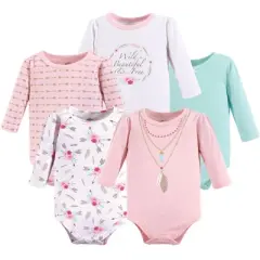 Little Treasure Baby Girl Cotton Long-Sleeve Bodysuits 5pk, Boho