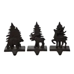 Transpac Iron Forest Scene Stocking Holder Set of 3 Christmas Home Decorations for Holiday Cheer