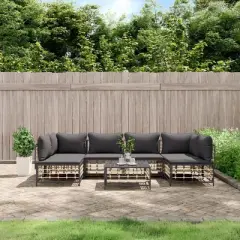 vidaXL Anthracite Poly Rattan Modular Lounge Set - 7 Piece Outdoor Patio Furniture with Cushions and Coffee Table