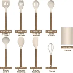 BRINJOY 9-Piece Silicone Kitchen Cooking Spatula Set with Wooden Handle for Nonstick Pans, 446&iexcl;&atilde;F Resistant Silicone with Large Stand (Khaki)