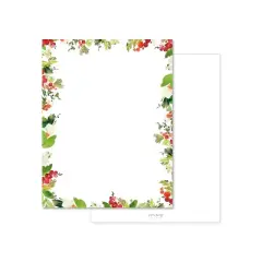 Paper Frenzy Watercolor Peace Garland with Berries Holiday Christmas Letterhead Paper Pack of 75