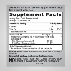 Piping Rock Triple Strength Omega 3 Fish Oil 1400mg | 100 Softgels