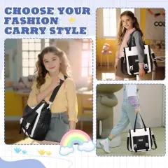Girls Backpack 3-Piece Set &ndash; Black School Bag with Multiple Pockets, Lightweight Bookbag with Lunch Bag & Pencil Case for Teens and Students