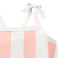 Hope & Henry Girls' Pink and White Striped Cross Back Swim Containing Recycled Fibers, Toddler