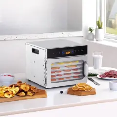 VEVOR Food Dehydrator Machine, 6 Stainless Steel Trays, 400W Electric Food Dryer with Adjustable Temperature & 24-Hour Timer, Freeze Dryer, Silver
