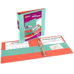 Avery Two-Tone Durable View 3 Ring Binder, 1.5 Inch Slant Rings, Mint/Coral Binder (17289)