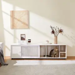 Cat TV Stand,Hidden Cat Litter Box Enclosure With Storage and Removable sliding door for Small Pets - Maison Boucle