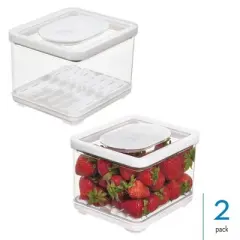 iDesign Small Fridge Produce Bin with Drainage Tray - Set of 2 - Clear