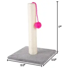 17-Inch Cat Scratching Post - Sisal Rope and Carpet Scratching Pole with Bright Pink Hanging Ball Toy for Adult Cats and Kittens by PETMAKER (Gray)