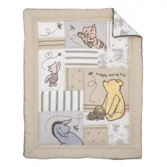 Disney Classic Pooh Hunny Fun with Piglet and Eeyore The Hundred Acre Woods Taupe 3 Piece Nursery Crib Bedding Set