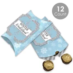 Big Dot of Happiness Winter Wonderland - Favor Gift Boxes - Snowflake Holiday Party and Winter Wedding Large Pillow Boxes - Set of 12