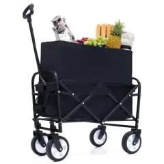 DSVIMOY Extention Collapsible Foldable Wagon Cart, Grocery Cart for for Camping Shopping Sports Gardeing Fishing, Black, 25.98"*17.32"*37.4"