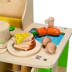 Hape My Creative Cookery Club Kid's Wooden Kitchen Chef Role Play Playset with Cooking Accessories, Utensils, and Food Kit, for Ages 3 Years and Up