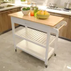 MaseiKar Kitchen Island Cart with drawers, cabinets, wine racks, partitions, towel racks, White-Beech