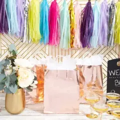 Sparkle and Bash 15-Pack Rose Gold Gift Bags, Metallic Party Favor Bags For Valentines Day, Birthday, Wedding, and Anniversary,8x10x4 in
