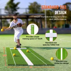 VEVOR Softball Pitching Mat, 10' x 3' Softball Pitching Mound, Antislip Antifade Rubber Softball Pitching Training Aid, Pitch Practice Mat