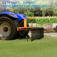 TROPOW Pine Straw Needle Rake, Durable Powder Coated Steel Spring Landscape Rake Attaches to Cat 0 Cat 1,3 Point Hitch for Tractor, Orange