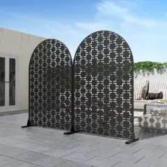 PexFix 72 in. x 47 in. Arched Outdoor Metal Privacy Screen Garden Fence in Squares Pattern