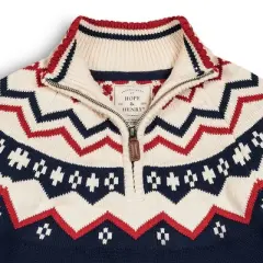 Hope & Henry Men's Half Zip Raglan Fair Isle Sweater