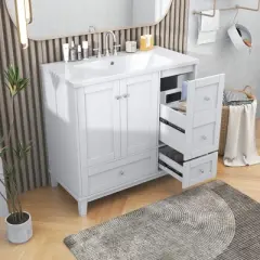 36" Modern Bathroom Vanity with USB Charging Port, 2 Doors and 3 Drawers - ModernLuxe