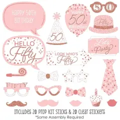 Big Dot of Happiness 50th Pink Rose Gold Birthday - Happy Birthday Party Photo Booth Props Kit - 20 Count