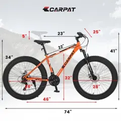 INFURNIC Bicycles 26 Inch Fat Tire Mountain Bike with Shimano 21 Speeds and Dual Disc Brakes for Adventure Seekers, Orange, 74"*25"*41"