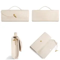 Woven Clutch Purses for Women, Formal Satchel Leather Evening Bag Shoulder Handbag, Cream White