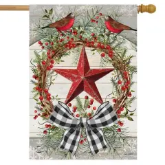 Berry Wreath Barnstar Winter House Flag Birds Checkered 28" x 40" Briarwood Lane