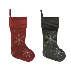 Transpac Velvet Finish Christmas Stocking Set of 2 Holiday Home Decorations Polyester Fabric
