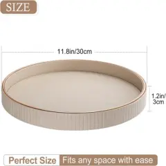 Attop Round Decorative Tray 12 Inch PU Leather Coffee Table Centerpiece Home Decor Ottoman Tray for Jewelry Perfume Keys Beige