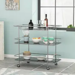 Bridger Modern 3 Tier Bar Cart with Glass Shelving Silver/Black - Christopher Knight Home