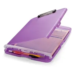 Officemate Slim Clipboard with Storage Box, Low Profile Clip & Storage Compartment, Purple