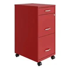 Space Solutions 18 Inch Wide Metal Mobile Organizer File Cabinet for Office Supplies & Hanging File Folders w/ Pencil Drawer & 3 File Drawers, Red