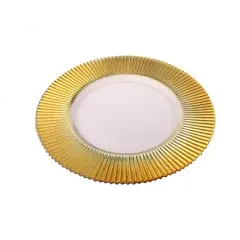 Classic Touch Set Of 4 Glass Chargers With Gold Border - 13"D