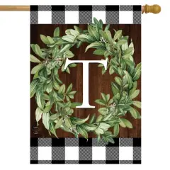 Wreath Monogram T Double-Sided House Flag Everyday 28" x 40" Briarwood Lane