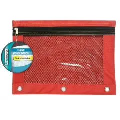 Promarx&reg; 3 Ring Pencil Pouch With Mesh Window, 10" x 7.5", Assorted Colors, Pack of 12